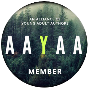 An Alliance of Young Adult Authors AAYAA Member badge with a foggy forest background